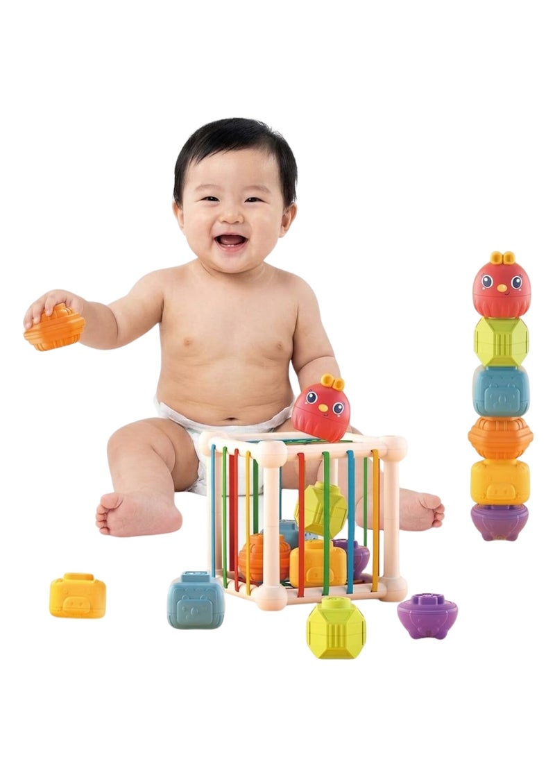TOY GARDEN Montessori Baby Shape Sorter Toy – Colorful Sensory Cube with 6 Blocks | Educational Learning Toy for Toddlers 6-12-18 Months - Image 1
