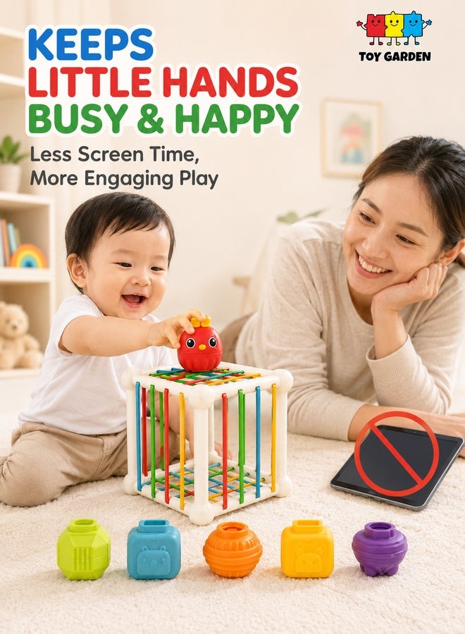 TOY GARDEN Montessori Baby Shape Sorter Toy – Colorful Sensory Activity Cube with 6 Shape Blocks, Interactive Shape Matching & Sorting Toy for Toddlers and Kids - Image 2