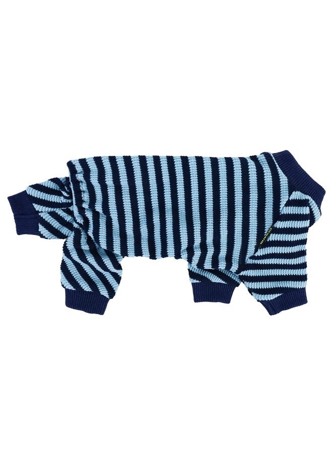 Fitwarm Waffle Striped Dog Pajamas, Dog Clothes for Small Dogs Boy, Puppy Onesie with Feet, Pet Cat Clothing, Blue, Large - Image 1