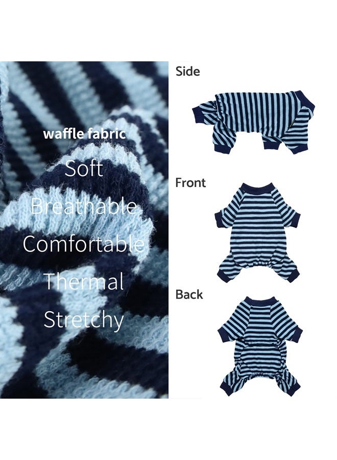 Fitwarm Waffle Striped Dog Pajamas, Dog Clothes for Small Dogs Boy, Puppy Onesie with Feet, Pet Cat Clothing, Blue, Large - Image 2