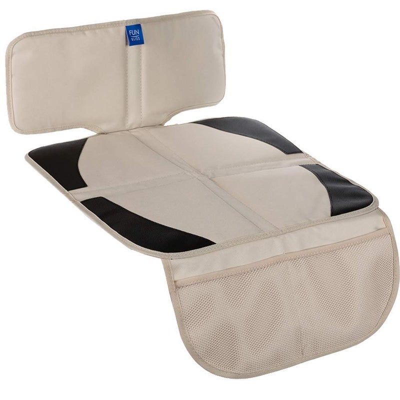 funbliss car seat Protector for Child car seat Beige Thick Padding Carseat Kick Mat with Organizer Pockets,Waterproof 600D Fabric,Vehicle Dog Cover Pad for SUV Sedan Leather Seats - Image 1