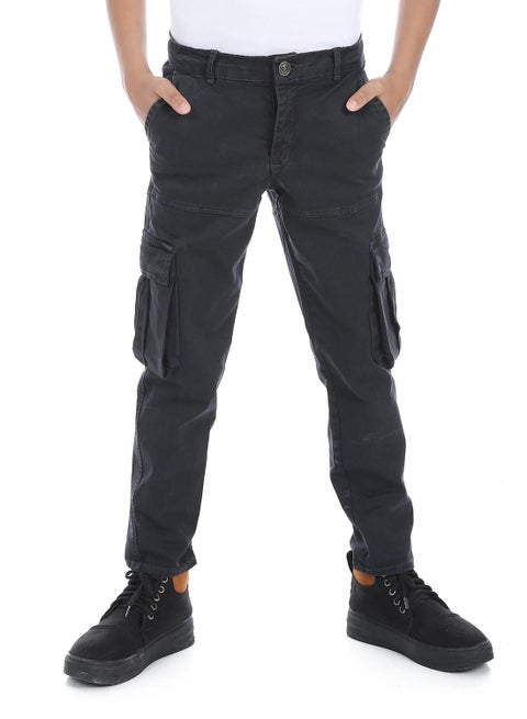 Charcoal Plain Refgular Fit Boys Cargo Pants_Grey