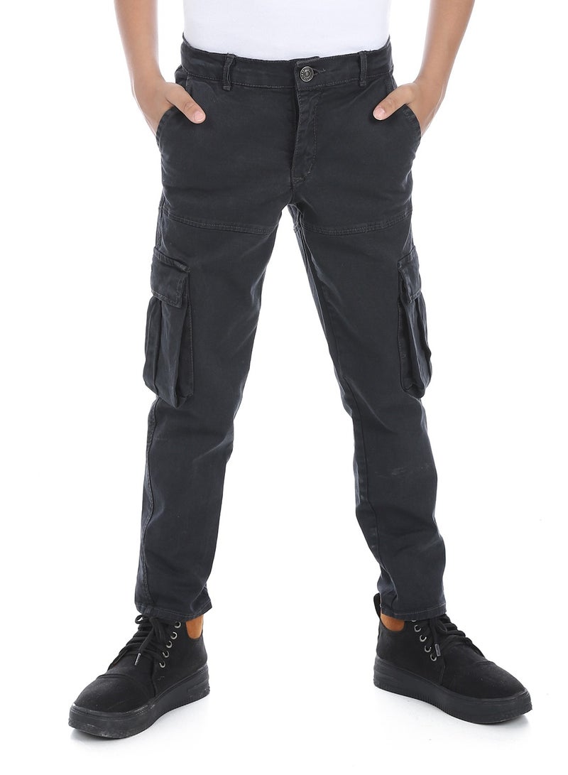 Andora Charcoal Plain Refgular Fit Boys Cargo Pants_Grey - Image 1