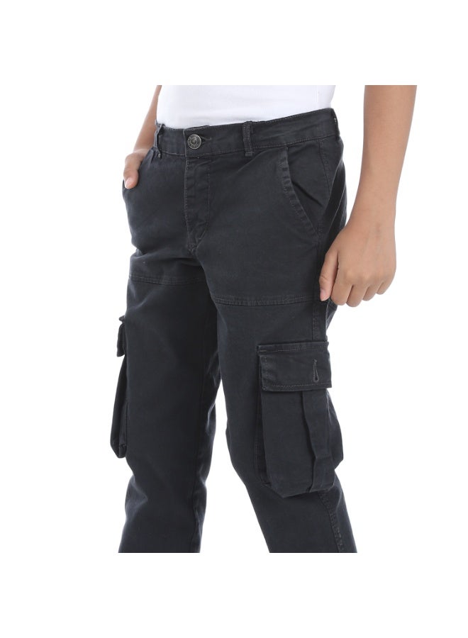 Andora Charcoal Plain Refgular Fit Boys Cargo Pants_Grey - Image 4