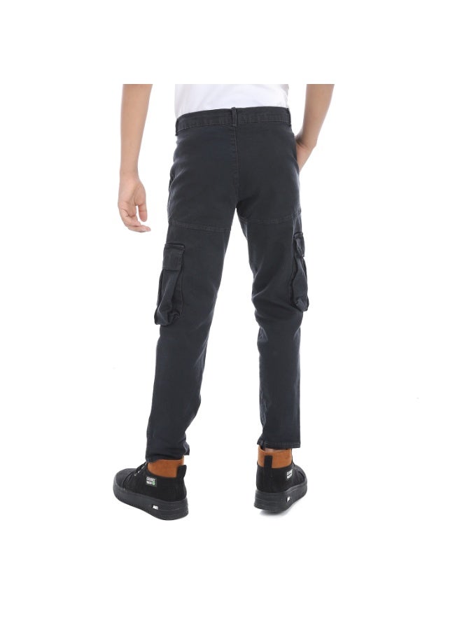 Andora Charcoal Plain Refgular Fit Boys Cargo Pants_Grey - Image 3