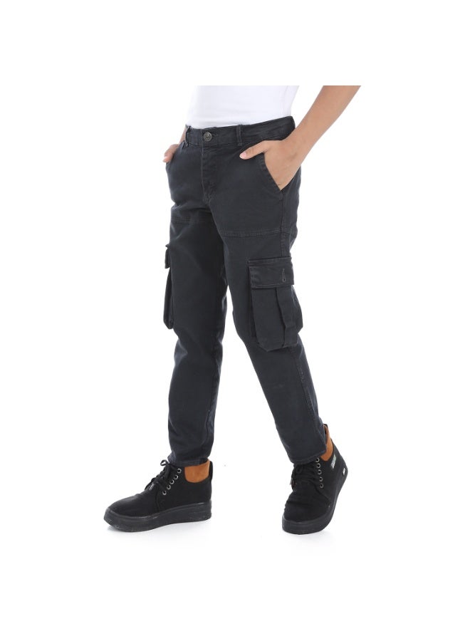 Andora Charcoal Plain Refgular Fit Boys Cargo Pants_Grey - Image 5
