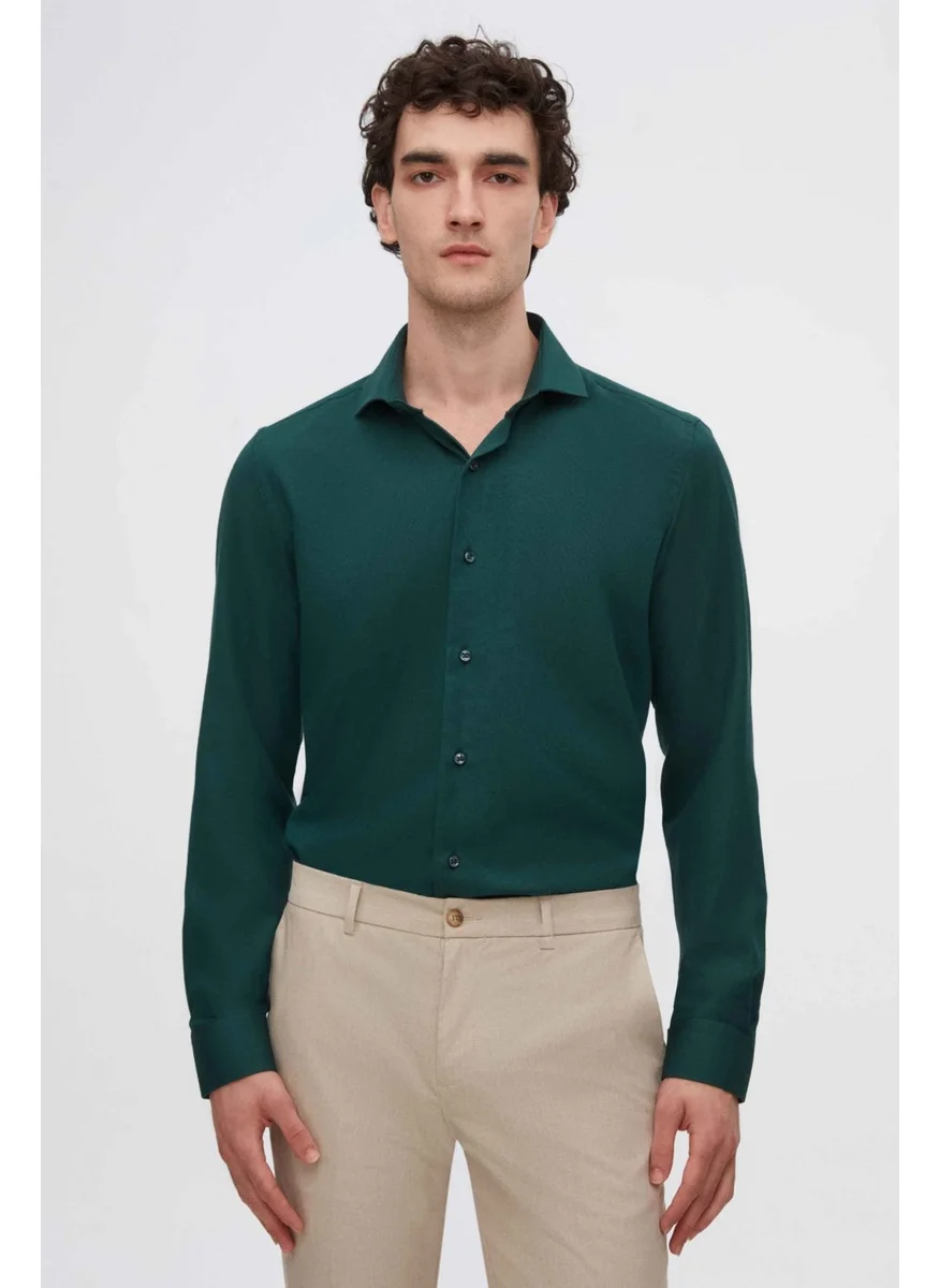 D'S DAMAT Slim Fit Dark Green Italian Collar Dobby Long Sleeve Easy Iron Breathable Four Seasons 2HF02ORT3185