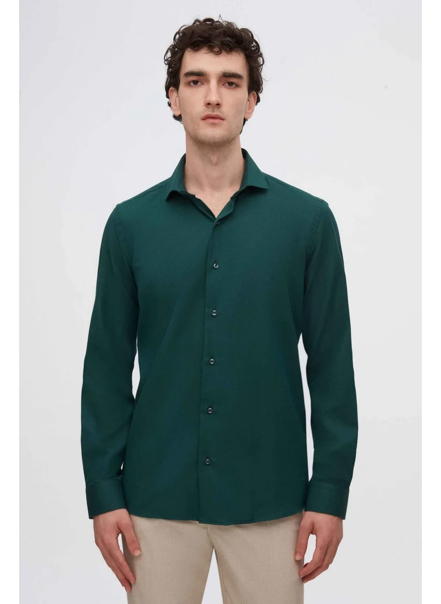 D'S DAMAT Slim Fit Dark Green Italian Collar Dobby Long Sleeve Easy Iron Breathable Four Seasons 2HF02ORT3185