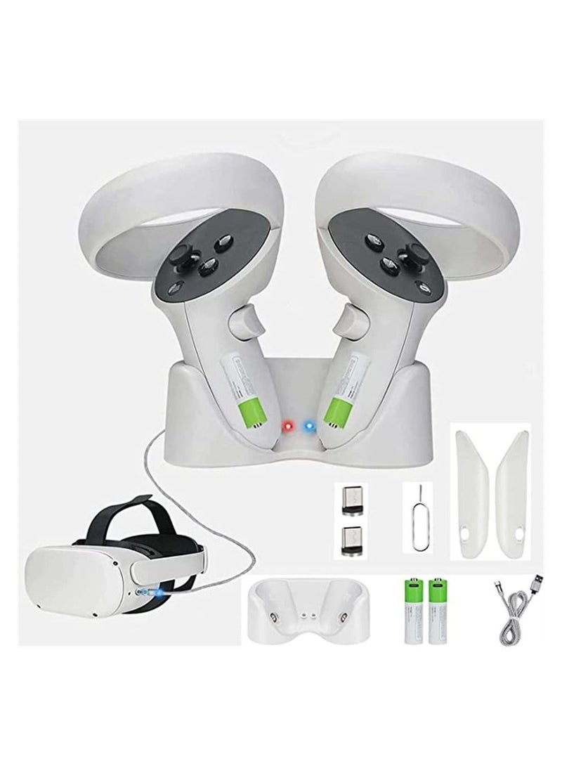 Compatible with Oculus Quest 2 Touch Controller, Magnetic Charging Station, LED Fast Charge, Controller and Head Mounted Display Charger, VR Headset Grip - Image 1