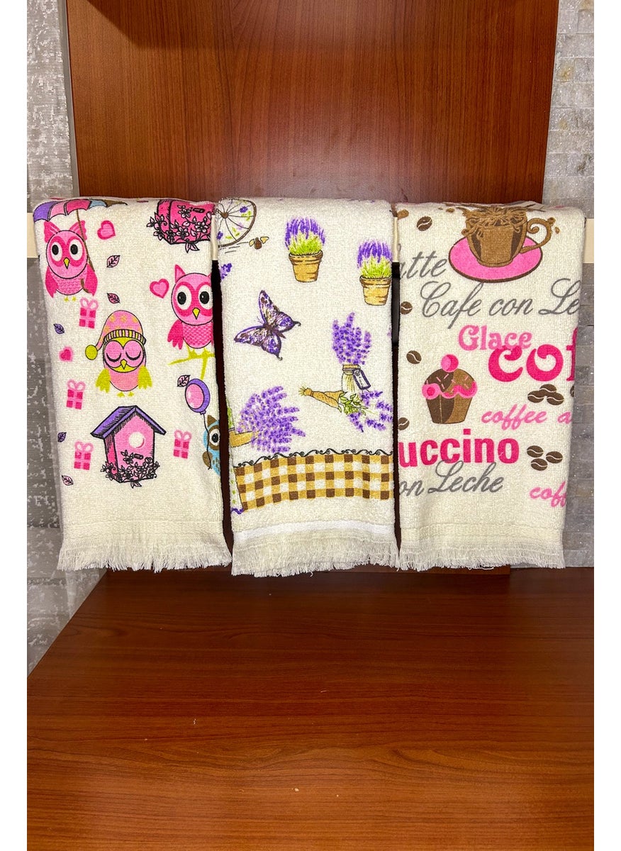 Cnr Garden 3-Piece Fringed Cotton 40X60 cm 100% Cotton Printed Towel Set Hand Face Kitchen Towel Soft Patterned Water Absorbent Set  - Image 1
