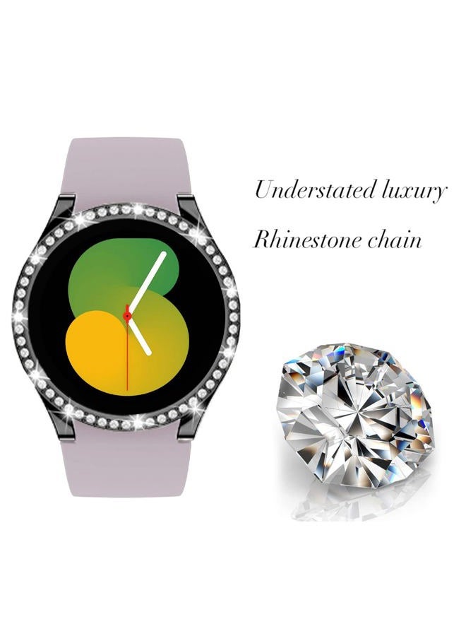 DEALELE [2-Pack] Case Compatible with Samsung Galaxy Watch FE / 5/4 40mm, Bling Single-Row Diamond PC Protective Case Replacement Watch Cover Bumper (40mm, Black+Transparent) - Image 4