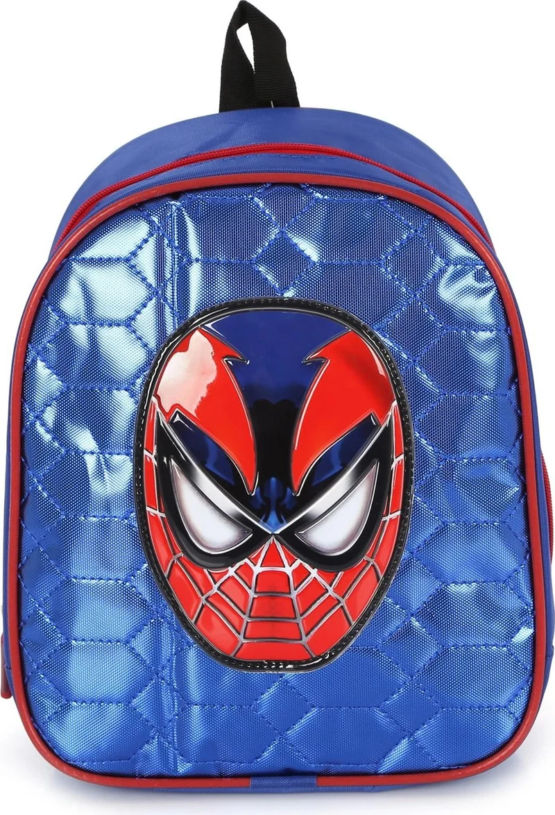 Masho Trend Blue Shiny Stitched Spiderman Printed Kindergarten Bag + Water Bottle - Spiderman Nursery Bag