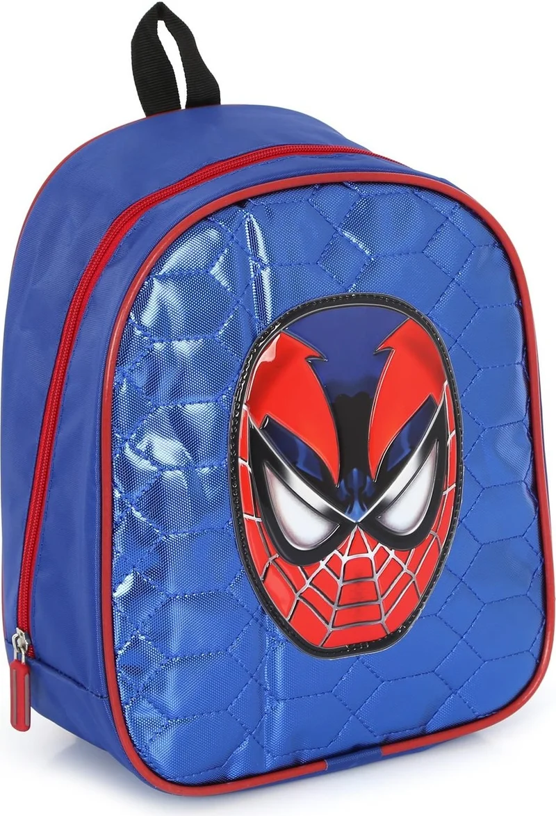 Masho Trend Blue Shiny Stitched Spiderman Printed Kindergarten Bag + Water Bottle - Spiderman Nursery Bag