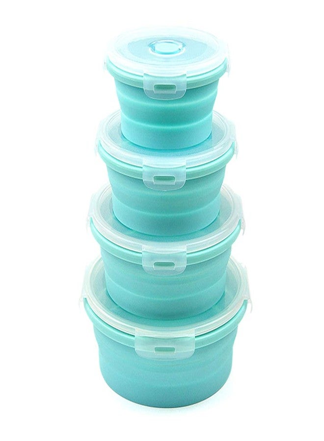 URBEST Collapsible Bowls, Silicone Food Storage Containers with Lids for Camping, Set of 4 Round Silicone Lunch Containers, Microwave and Freezer Safe (Pink, 4) (Blue) - Image 1