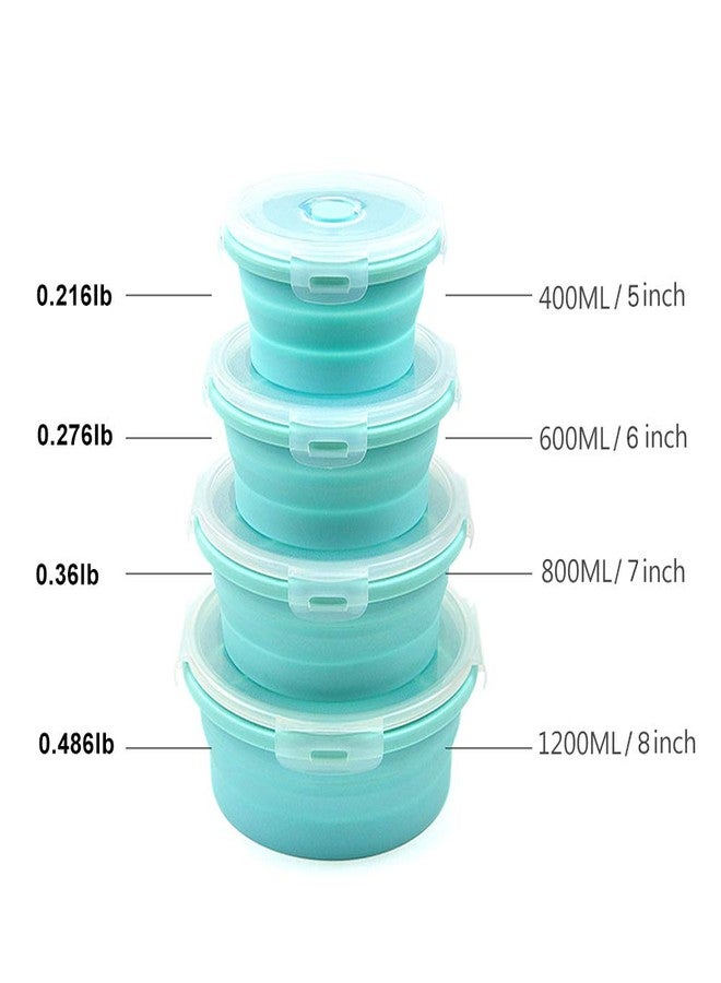 URBEST Collapsible Bowls, Silicone Food Storage Containers with Lids for Camping, Set of 4 Round Silicone Lunch Containers, Microwave and Freezer Safe (Pink, 4) (Blue) - Image 2