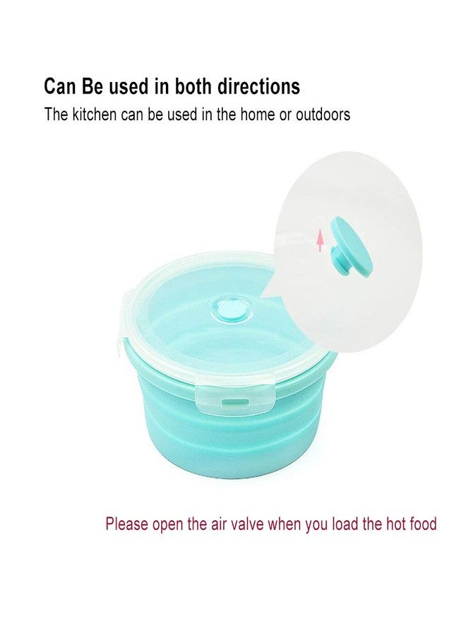 URBEST Collapsible Bowls, Silicone Food Storage Containers with Lids for Camping, Set of 4 Round Silicone Lunch Containers, Microwave and Freezer Safe (Pink, 4) (Blue) - Image 4