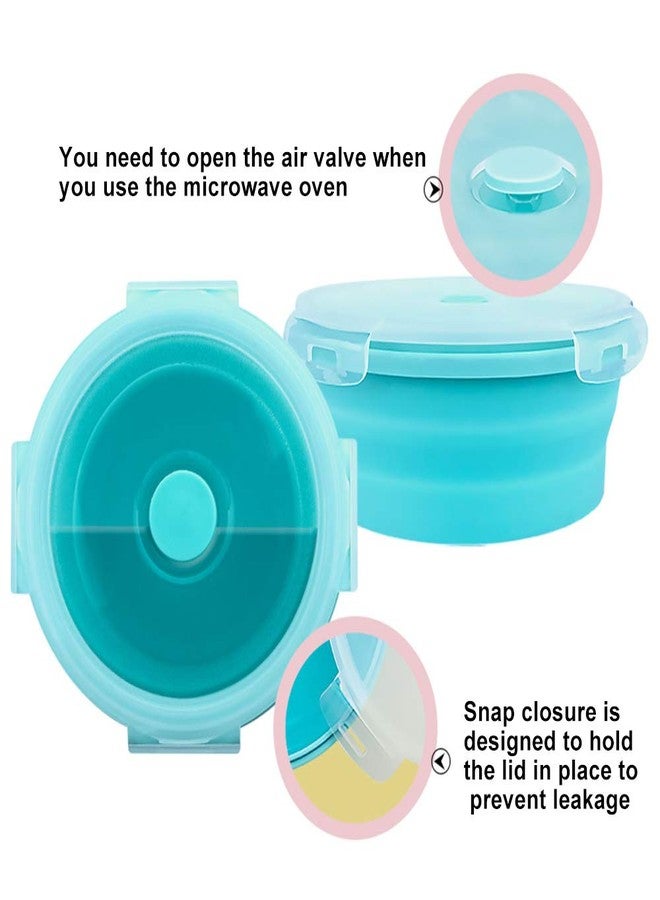 URBEST Collapsible Bowls, Silicone Food Storage Containers with Lids for Camping, Set of 4 Round Silicone Lunch Containers, Microwave and Freezer Safe (Pink, 4) (Blue) - Image 3