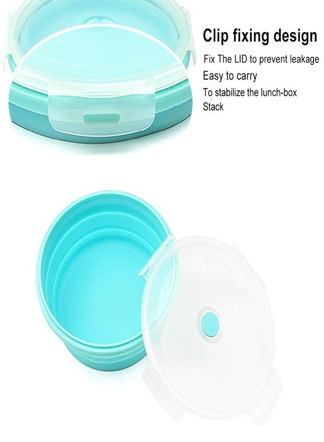 URBEST Collapsible Bowls, Silicone Food Storage Containers with Lids for Camping, Set of 4 Round Silicone Lunch Containers, Microwave and Freezer Safe (Pink, 4) (Blue) - Image 5