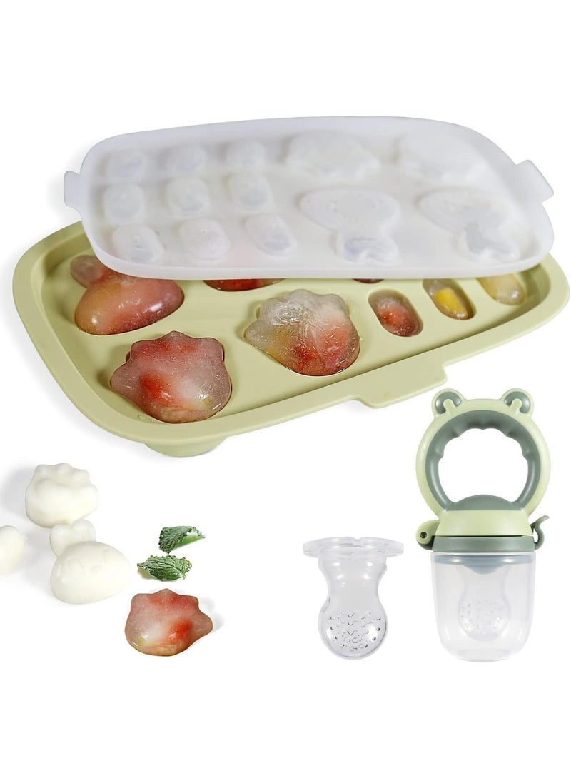 ChicAbode Baby Popsicle Molds With Fruit Feeder, Freezer Tray, Silicone Storage Containers, Non-Stick, BPA Free, Breastmilk Feeder for Teething - Image 1