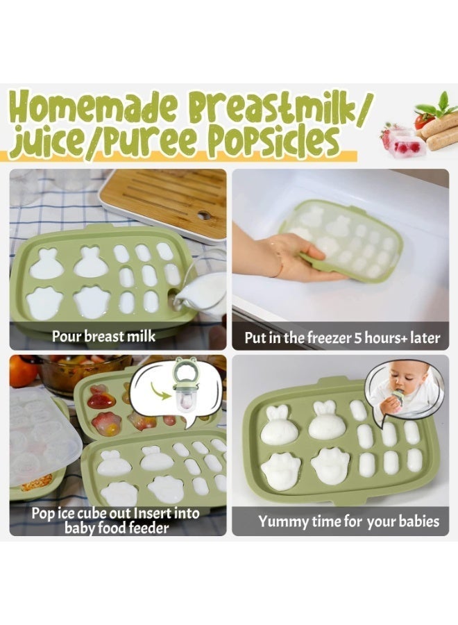 ChicAbode Baby Popsicle Molds With Fruit Feeder, Freezer Tray, Silicone Storage Containers, Non-Stick, BPA Free, Breastmilk Feeder for Teething - Image 4