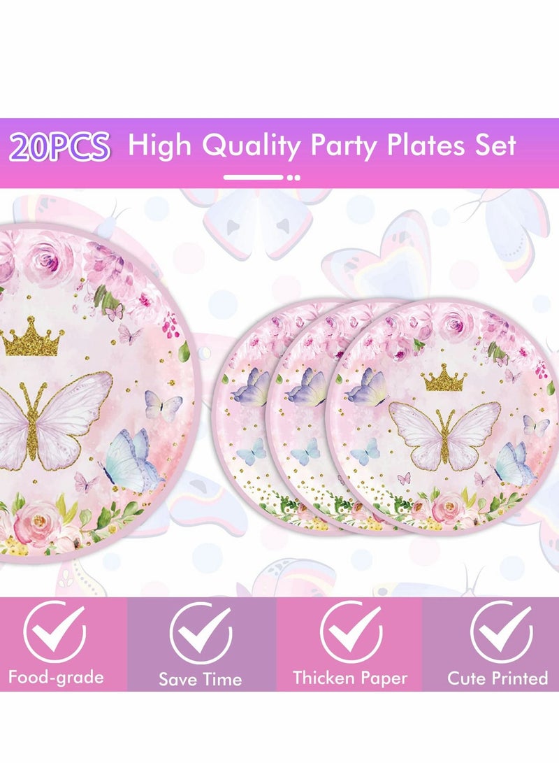 Excefore Butterfly Birthday Decorations, Spring Supply for 20 Guests, Plates Napkins and Themed Plastic Tablecloth Tableware Set Party Decorations - Image 5