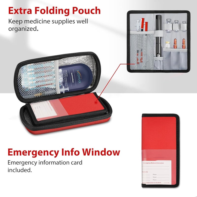 MEDMAX Hard Shell Insulin Cooler Travel Case with 2 Ice Pack Shock Absorption Insulated Diabetic Medication Organizer Carrying Bag with Extra Pouch for Insulin Pen and Other Diabetic Supplies Red - Image 3