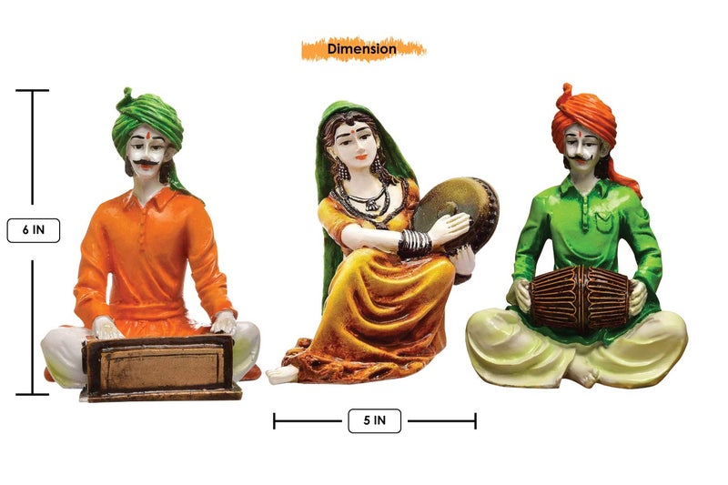Karigaari India Polyresin Rajasthani Showpiece (Set of 3, Multicolor) - Image 3