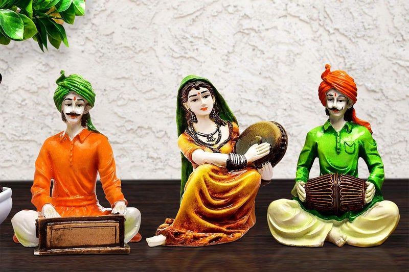 Karigaari India Polyresin Rajasthani Showpiece (Set of 3, Multicolor) - Image 1