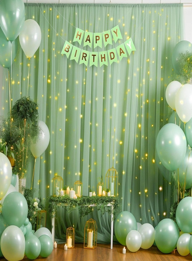 Shillance 10ft x 10ft Green Backdrop Curtain Panels with Lights String for Parties, Sheer Tulle Wedding Backdrop Drapes for Baby Shower Birthday Party Home Decorations - Image 5