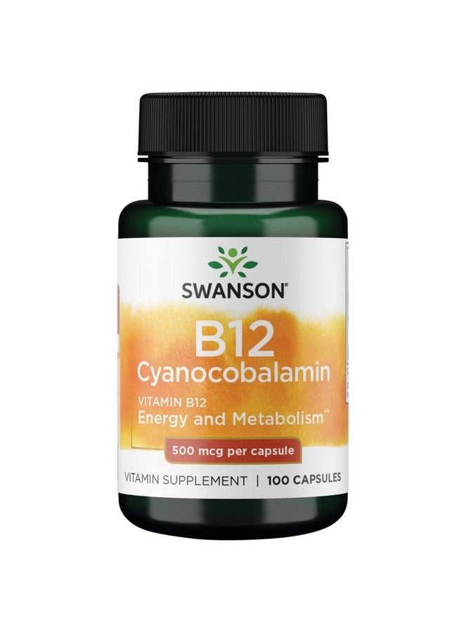 سوانسون فيتامين ب-12 (سيانوكوبالامين) لدعم صحة القلب والأوعية الدموية 500 ميكروجرام 100 كبسولة - Image 1