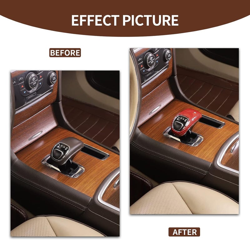 CheroCar All-round well-engineered practical build Gear Shift Knob Cover Stick Shifter Cap Cover Frame for 2014-2015 Jeep Grand Cherokee, for 2012-2014 Chrysler 300C, Interior Accessories, Red Fiber Grain Cost saving design picks - Image 2