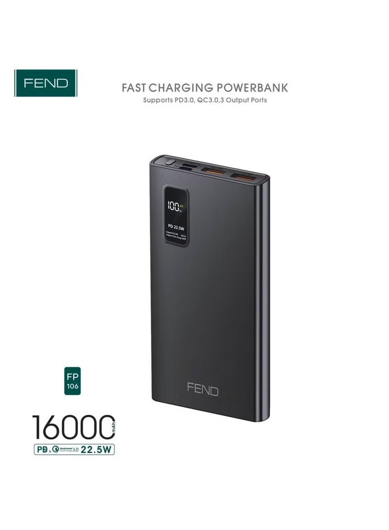 Fend FP106 16000mAh Fast Charging Power Bank – 22.5W Portable External Battery Pack with Dual USB Output, Type-C Input/Output, Compact & Lightweight Design – High-Capacity Charger for Smartphones, Tablets, Smartwatches, Travel & Daily Use – Durable & Safe - Image 1