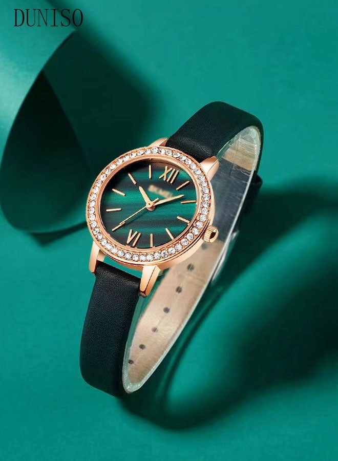 DUNISO Ladies Green Watches Women Watch Fashion Round Ladies Quartz Watch Green Dial Simple Black Strap Luxury Woman Watch 1711 - Image 4
