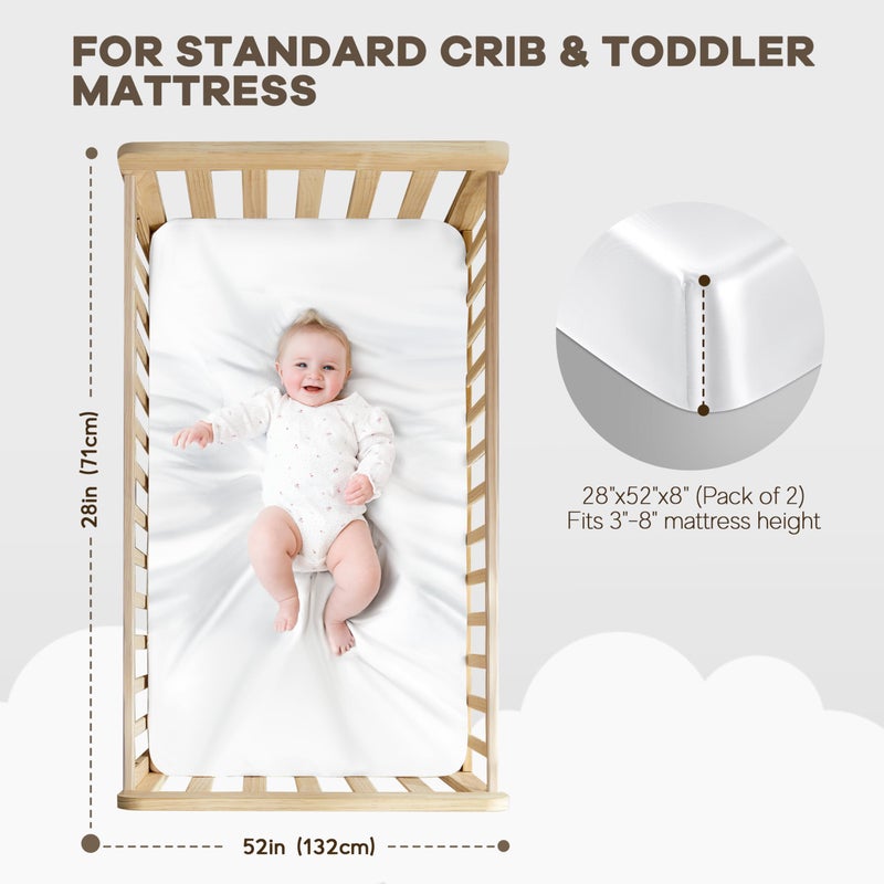 Pro Goleem 2 Pack Satin Soft Crib Sheet Great for Baby with Sensitive Hair Silky Baby Sheet White and Gray Unisex 52â€™â€™x28â€™â€™x8â€™â€™ Fitted Sheets - Image 4