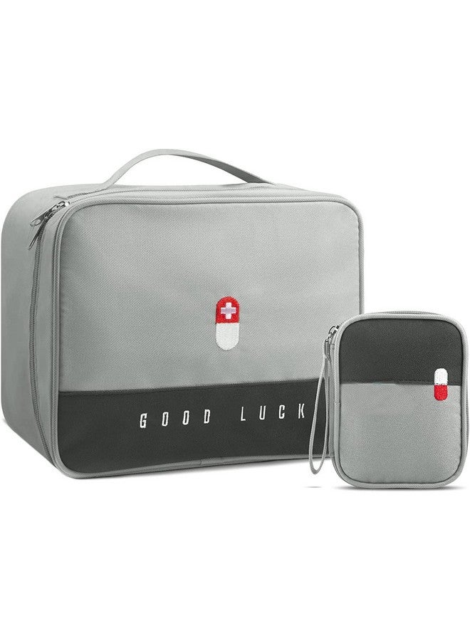 FLYNGO 2Pcs Medicine Pouch Empty First Aid Kit Bag for Travel, Home, Camping, Sports Emergency Survival Medicine Storage Bag (Grey) - Image 1