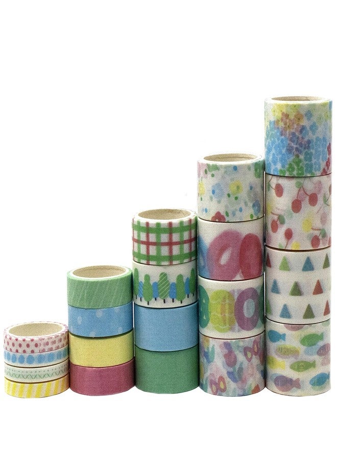 Lakeer 20 Washi Tapes | Decorative Craft Tapes | Dream Holiday Series | 5mm, 10mm, 15mm, 20mm X 4 Pcs Each | Ideal for Scrapbooking, DIY Crafts, Decoration, and Gift Wrapping | Lunch Picnic - Image 3