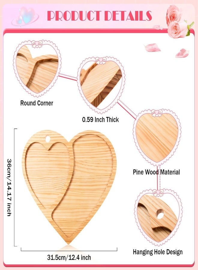 FOBSME Valentine Wooden Serving Tray Heart Wooden Platter Heart Shape Wood Charcuterie Board Pine Wood Cheese Cookie Snack Dish Plate for Wedding Mother's Day Holiday Supplies,14.17x12.4x0.59 - Image 2