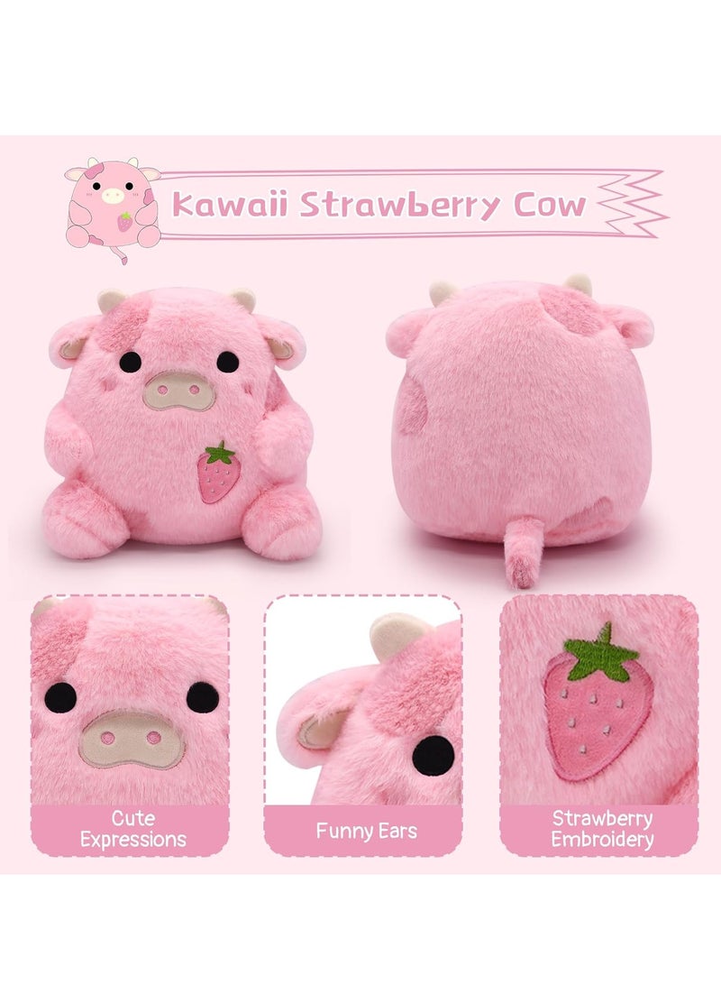 KASTWAVE دردشة بقرة محشوة بالفراولة، وسادة حيوانات، وسادة محشوة ناعمة، محشوة قلق، وسادة قطنية للأطفال، دمية ناعمة، هدايا لطيفة للأولاد والبنات، بقرة جالسة - Image 3