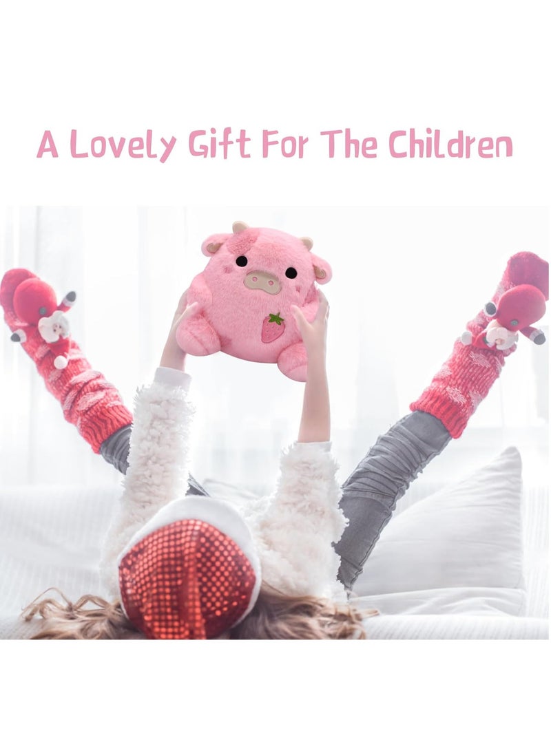 KASTWAVE دردشة بقرة محشوة بالفراولة، وسادة حيوانات، وسادة محشوة ناعمة، محشوة قلق، وسادة قطنية للأطفال، دمية ناعمة، هدايا لطيفة للأولاد والبنات، بقرة جالسة - Image 5