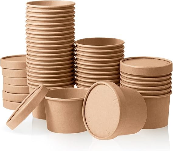 SANWALSA [350 ml, 25 Count, Brown Disposable Kraft Paper Container with Lid | Eco-Friendly Bowl/Tub for Picnic, Travel, Food Truck | Ideal for Both Hot & Cold Food - Image 1