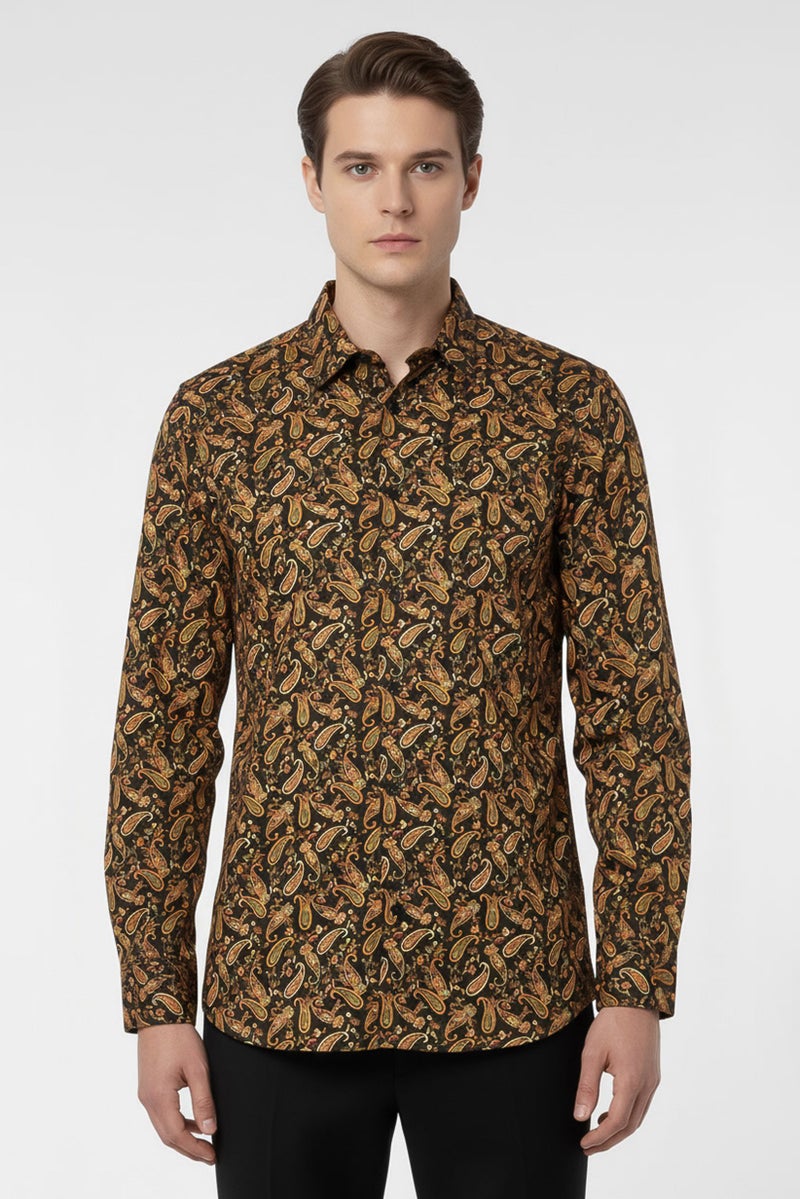 Replay Men Regular Fit Long Sleeve Paisley Print Casual Shirt, Multicolor - Image 1