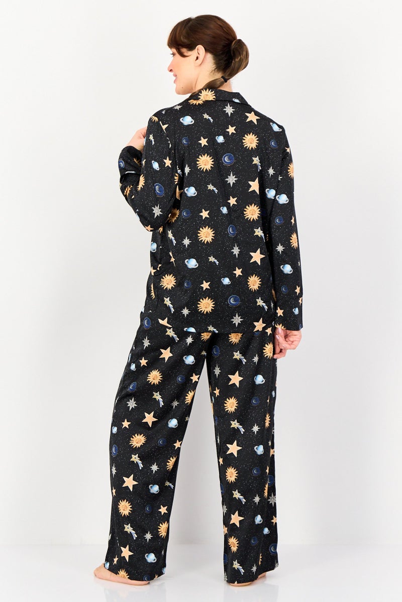 bebe Women 2 Pieces Allover Print Long Sleeves Nightwear Set, Multicolor - Image 4