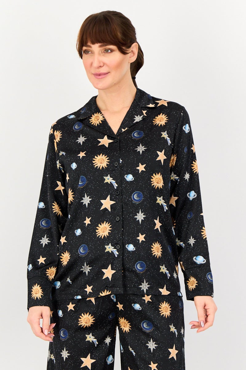 bebe Women 2 Pieces Allover Print Long Sleeves Nightwear Set, Multicolor - Image 2