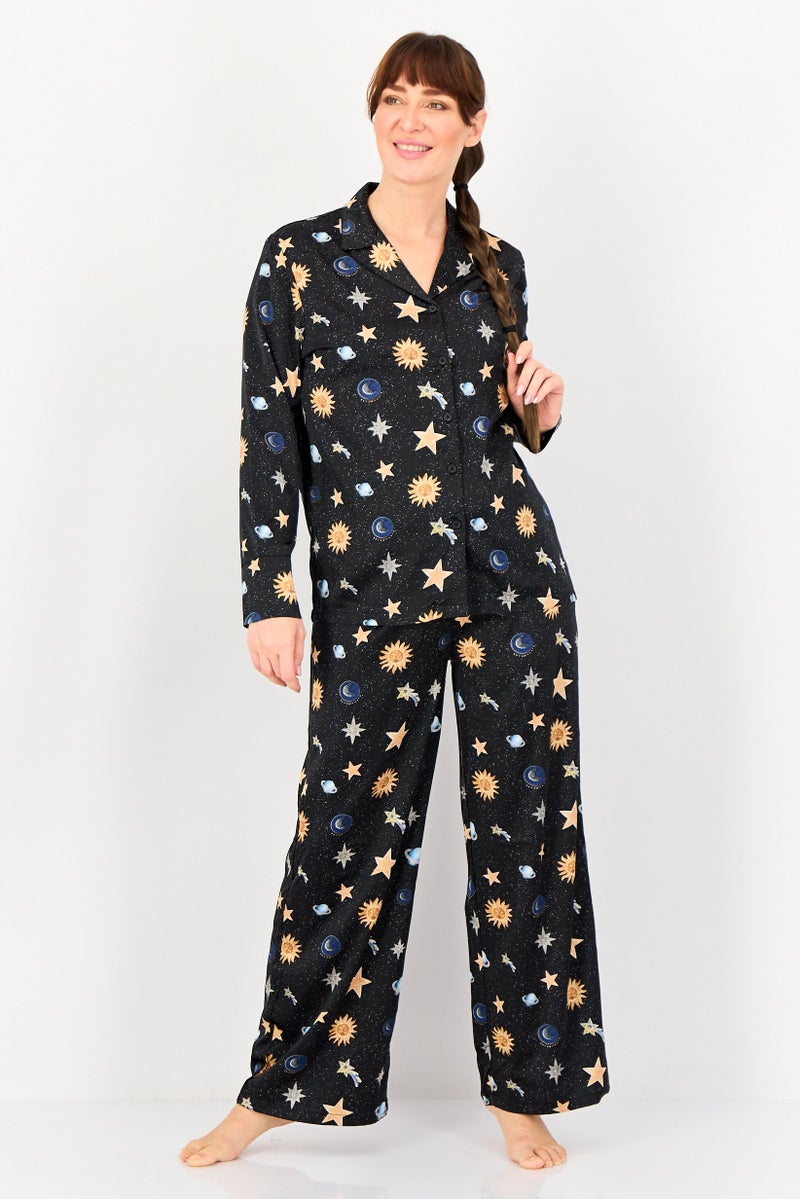 bebe Women 2 Pieces Allover Print Long Sleeves Nightwear Set, Multicolor - Image 1