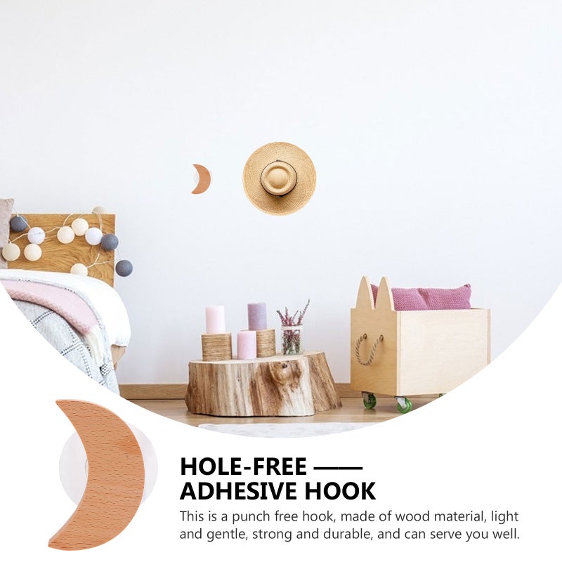 3Pcs Wood Adhesive Hooks Wall Mounted Coat Hooks Practical Wall Hangers - Image 5