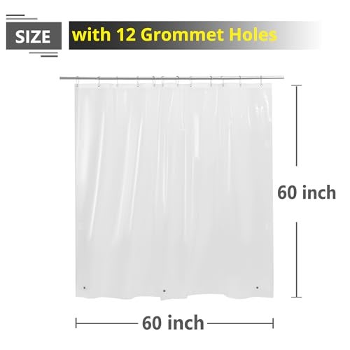 ABSENK Short Clear Shower Curtain Liner 60x60, 12 Grommet Holes Plastic Shower Curtain 60 Inch Length with Magnets, Clear, 60x60 - Image 2