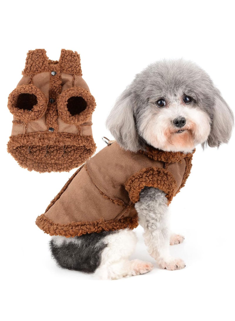 A.M Dog Winter Coat for Small Dogs Scissors Fleece Dog Jacket Coat Warm Puppy Clothing Soft Pet Vest with D-Ring Windproof Cold Weather Clothing for Chihuahua Yorkie Brown - Image 1