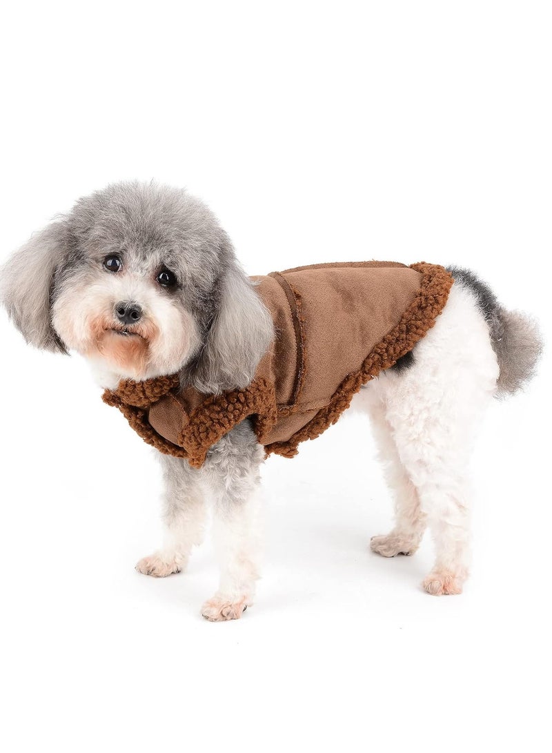 A.M Dog Winter Coat for Small Dogs Scissors Fleece Dog Jacket Coat Warm Puppy Clothing Soft Pet Vest with D-Ring Windproof Cold Weather Clothing for Chihuahua Yorkie Brown - Image 2