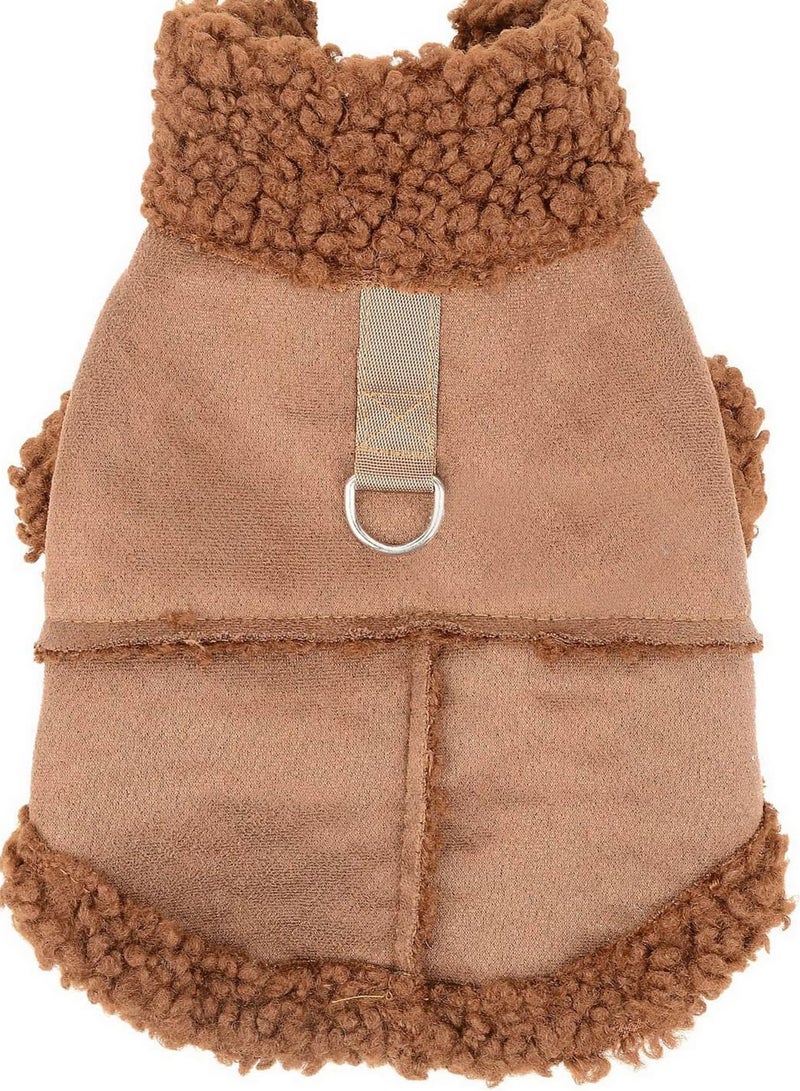 A.M Dog Winter Coat for Small Dogs Scissors Fleece Dog Jacket Coat Warm Puppy Clothing Soft Pet Vest with D-Ring Windproof Cold Weather Clothing for Chihuahua Yorkie Brown - Image 4