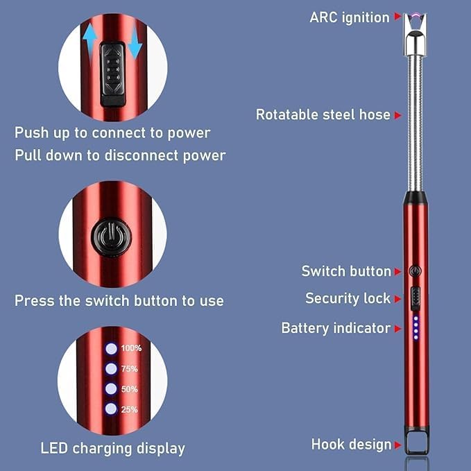 Zepdos Rechargeable Electric Gas Lighter for Kitchen Cooking Gas Stove, 360° Flexible Neck Arc Lighter Plasma Flameless Windproof USB Lighter, BBQ, Camping & Fireworks (Pack of 1) - Image 3